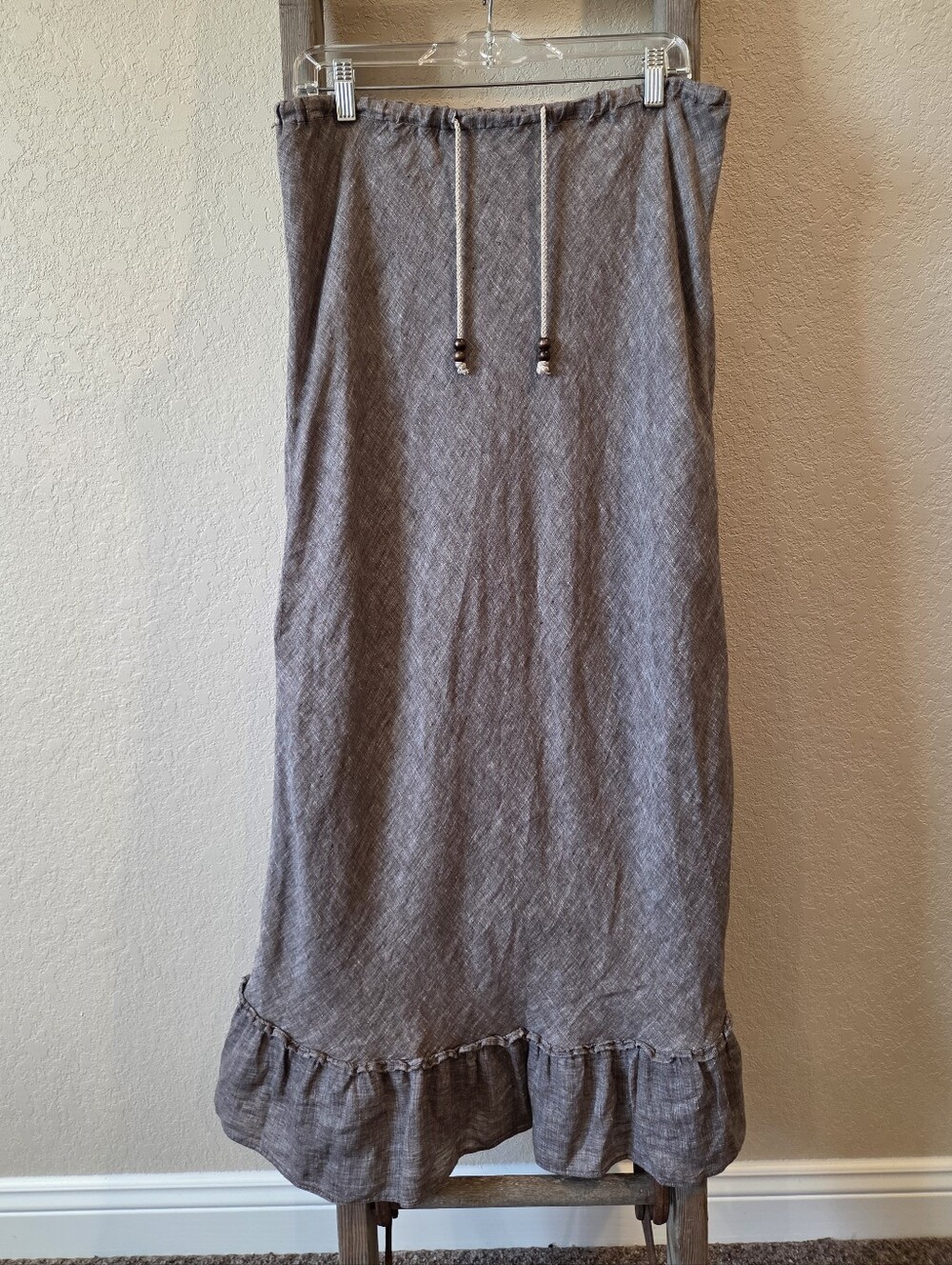 Eddie Bauer Women's Gray Linen Drawstring Waist Skirt - Size Medium